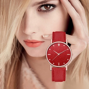 Orologio da donna al quarzo con quadrante rosso cielo stellato e cassa in oro rosa e pelle