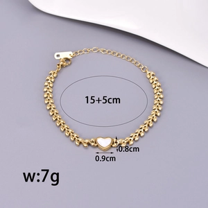18K gold plated titanium steel chain bracelet with white heart mother of pearl pendant