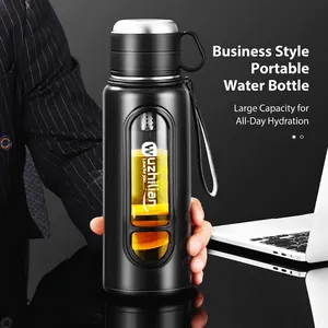 High capacity glass thermos cup for business office with tea infuser and matte black finish