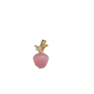 Pink opal apple charm with gold leaf and clear crystal in 18K gold plated finish