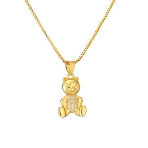 Charming golden bear necklace with sparkling cubic zirconia on a 18K gold box chain