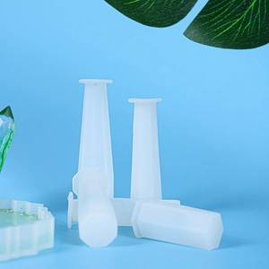 Detailed view of translucent silicone molds for DIY resin jewelry and ring stands