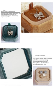 Macro detail of hexagonal velvet and PU leather jewelry boxes for necklaces and rings
