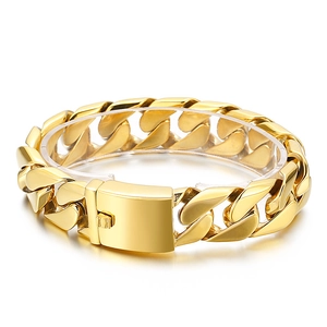 Bracelet gourmette en acier inoxydable plaqué or 18k poli avec fermoir plat