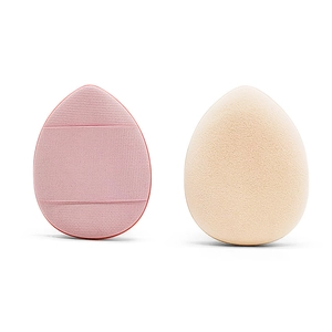 Mini drop-shaped finger powder puffs in pink and beige for concealer application