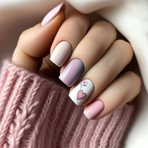 Heart Pattern Gradient Pink Purple False Nails Detachable ABS Plastic Press On Long Round Glossy Manicure Elegant Floral
