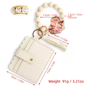 Cream silicone bead bracelet with PU leather card holder and leopard print MAMA charm