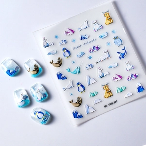 5D embossed polar animal nail art stickers featuring penguins and polar bears