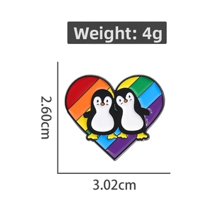 Rainbow heart enamel pin with two cute penguins made of high-quality zinc alloy