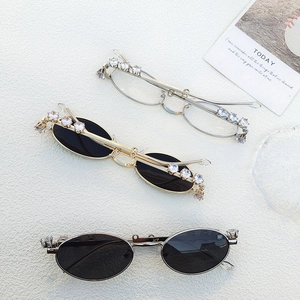 Vintage oval metal glasses with large crystal rhinestones in gold and silver frames