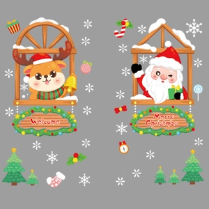 Christmas window decals with Santa Claus and Reindeer static stickers for glass decor