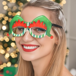 Lunettes de lutin de Noël en feutre rouge et vert pour accessoires de fête et déguisement