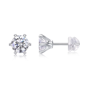 Classic S925 sterling silver stud earrings with 6-prong lab-grown diamond setting