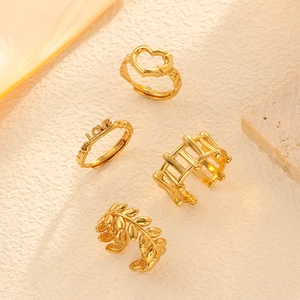 Golden heart and LOVE letter adjustable stainless steel rings set for women