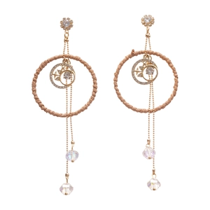 Bohemian rattan hoop earrings with daisy studs and sparkling moon star crystal tassels