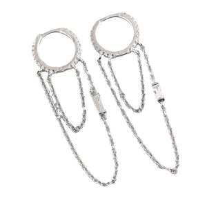 S925 Sterling silver chain tassel earrings with rectangular gemstone on white background