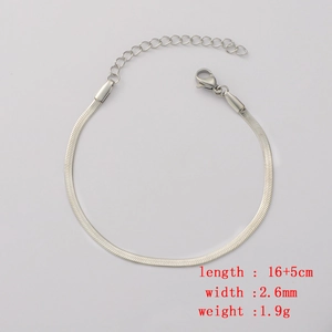 Detailed view of silver stainless steel flat snake chain bracelet with adjustable clasp