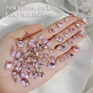 Pink pointed-back crystal rhinestones in various shapes for luxury nail art decoration