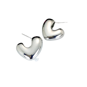Polished silver heart-shaped stud earrings in minimalist style for women