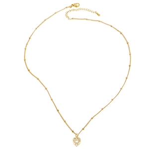 Gold plated heart pendant necklace with zircon stones and Love engraving on珠 chain