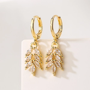 Geometric Drop Earrings 18K Gold Plated Copper Luxury Cubic Zirconia Inlaid Jewelry For Women Niche Style Elegant