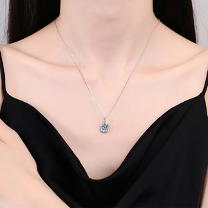 S925 sterling silver necklace featuring a sparkling 1 carat moissanite square pendant