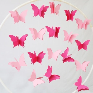 3D pink gradient butterfly paper garlands hanging decor for party celebration