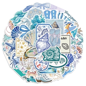 50 Pcs The Coastal Girl aesthetic blue stickers set for DIY luggage and phone case