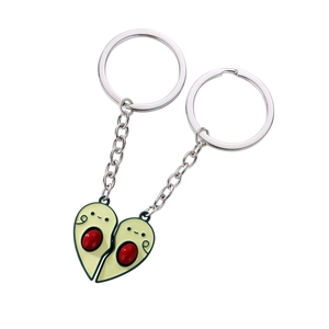 Cute magnetic avocado keychain set for couples with heart shape and metallic finish