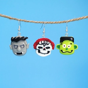 Halloween Vampire Frankenstein Skull Ghost Face Dangle Earrings Resin Charms With Silver Earring Post Fun Party Jewelry