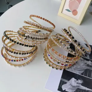 Baroque style gold alloy headbands with colorful rhinestones and pearls set for women