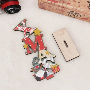 DIY Christmas wooden Rudolf gnome ornament with XMAS lettering on plush white background