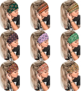Collage of wide bohemian headbands showing nine different mandala patterns and colors