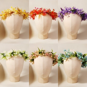 Bridal flower crowns set with realistic roses and berries in six vibrant colors