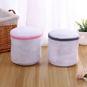 Thickened fine mesh cylindrical laundry bags for delicate bras with pink and grey zippers