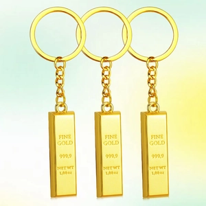 Creative gold bar keychain with fine gold 999.9 engraving in polished alloy finish
