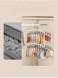 Space-saving dual-layer closet organizer with multiple clips for hanging socks and hats