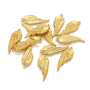 Golden feather pendants made of stainless steel for DIY jewelry making and necklaces