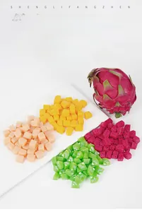 Detailed realistic miniature fruit cubes including dragon fruit and kiwi for dollhouse
