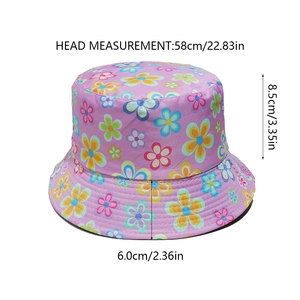 Detailed size specifications of pink floral sun hat with 58cm head circumference info