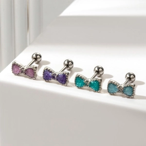Minimalist heart-shaped butterfly earrings in sparkling pink, purple, green, and blue sets