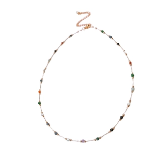 Minimalist gold chain necklace with colorful beads and adjustable lobster clasp closure