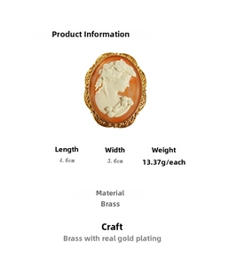 Detailed size specifications for vintage relief cameo brooch and pendant in gold brass
