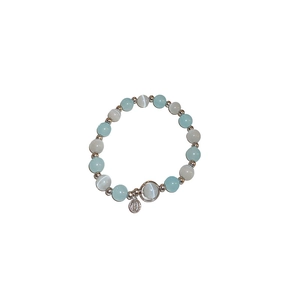 Vintage cat-eye bead stretch bracelet with silver pendant and Chinese character charm