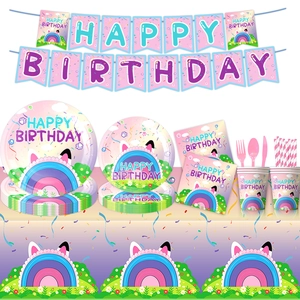 Gabby's Dollhouse themed birthday party supplies set with banner plates and cups