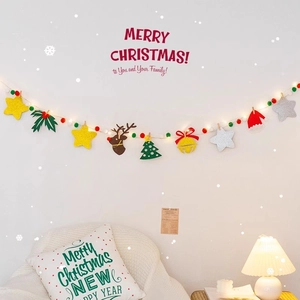 Christmas Felt Banner Hanging Garland With LED String Light Warm Glow For Indoor Home Party Decoration Wall Ornament