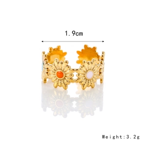 Adjustable gold plated stainless steel daisy ring with colorful enamel flowers