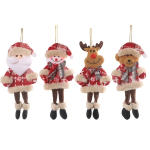 Set of four plush Christmas ornaments featuring Santa, Snowman, Reindeer, and Bear