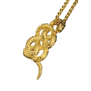 18k gold plated stainless steel snake pendant with red stone eyes and twist chain