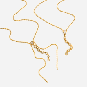 Elegant Stainless Steel Y-Shaped Tassel Necklace For Women 18K Gold Plated Rhinestone Geometric Drop Jewelry Daily Party Wear